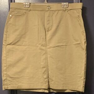 Simon Chang Midi Skirt Khaki Pockets Waist 19.5”